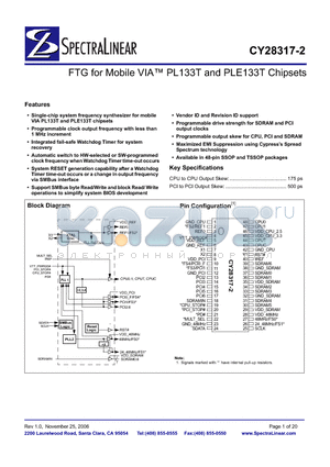 CY28317PVC-2T datasheet - FTG for Mobile VIA PL133T and PLE133T Chipsets