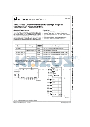 54F299 datasheet - Octal Universal Shift/Storage Register with Common Parallel I/O Pins