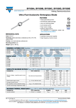 BYV26C-TAP datasheet - Ultra-Fast Avalanche Sinterglass Diode