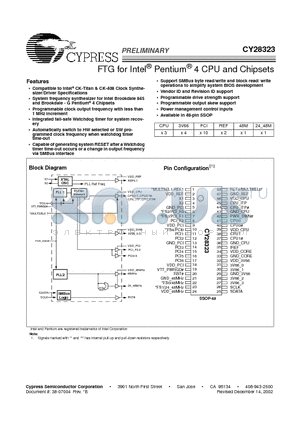 CY28323 datasheet - FTG for Intel^ Pentium^ 4 CPU and Chipsets
