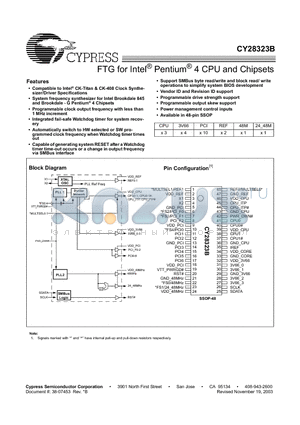 CY28323B datasheet - FTG for Intel Pentium 4 CPU and Chipsets