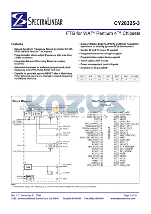 CY28325-3 datasheet - FTG for VIA Pentium 4 Chipsets