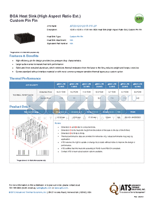 ATS012012017-PF-2P datasheet - 12.00 x 12.00 x 17.00 mm BGA Heat Sink (High Aspect Ratio Ext.) Custom Pin Fin