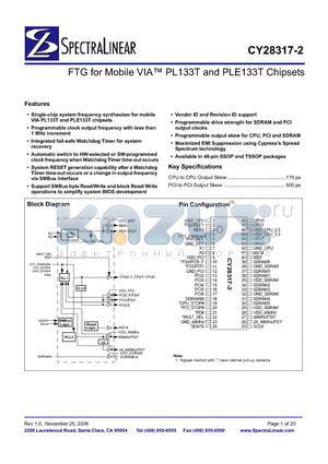 CY28317ZC-2T datasheet - FTG for Mobile VIA PL133T and PLE133T Chipsets