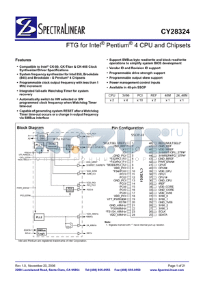 CY28324 datasheet - FTG for Intel^ Pentium^ 4 CPU and Chipsets