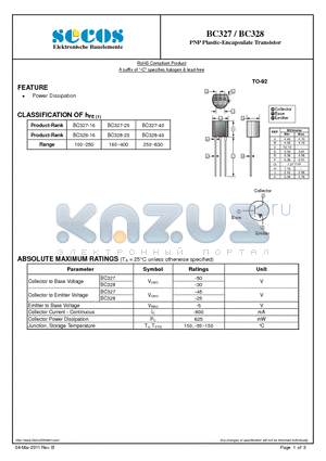 BC327 datasheet - PNP Plastic-Encapsulate Transistor