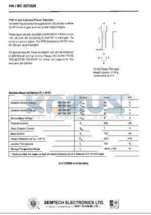 BC327 datasheet - PNP Silicon Epitaxial Planar Transistor for switching and amplifier applications