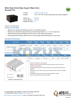 ATS014014002-SF-3A datasheet - 14.00 x 14.00 x 2.00 mm BGA Heat Sink (High Aspect Ratio Ext.) Straight Fin