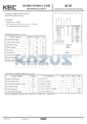 BC327 datasheet - EPITAXIAL PLANAR PNP TRANSISTOR