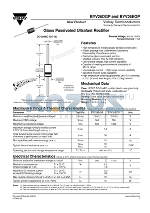 BYV26EGP datasheet - Glass Passivated Ultrafast Rectifier