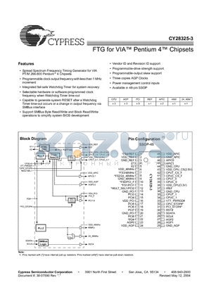 CY28325OXC-3T datasheet - FTG for VIA Pentium 4 Chipsets