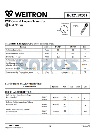 BC327 datasheet - PNP General Purpose Transistor