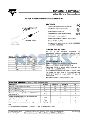 BYV26EGP datasheet - Glass Passivated Ultrafast Rectifier