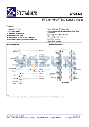 CY28326OC datasheet - FTG for VIA PT880 Serial Chipset