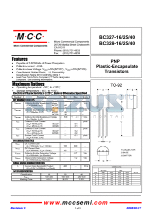BC327-16 datasheet - PNP Plastic-Encapsulate Transistors