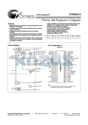 CY28325-2 datasheet - FTG for VIA Pentium 4 Chipsets