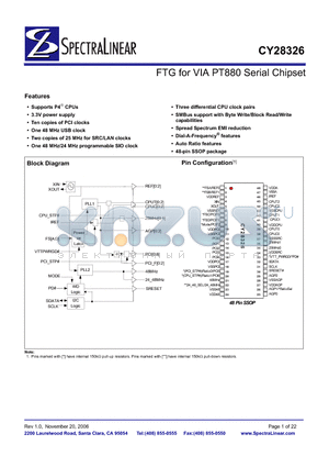 CY28326OXC datasheet - FTG for VIA PT880 Serial Chipset