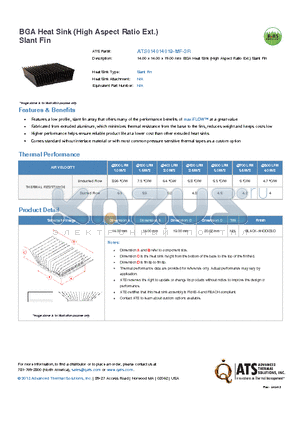 ATS014014019-MF-3R datasheet - 14.00 x 14.00 x 19.00 mm BGA Heat Sink (High Aspect Ratio Ext.) Slant Fin