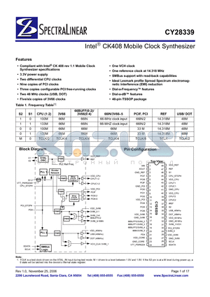 CY28339 datasheet - Intel CK408 Mobile Clock Synthesizer