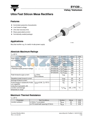 BYV28-200 datasheet - Ultra Fast Silicon Mesa Rectifiers