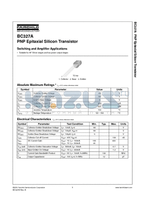 BC327A datasheet - PNP Epitaxial Silicon Transistor