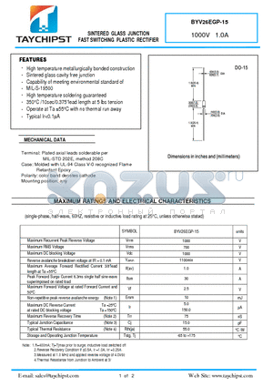 BYV26EGP-15 datasheet - SINTERED GLASS JUNCTION FAST SWITCHING PLASTIC RECTIFIER