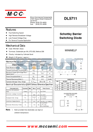 DL5711 datasheet - Schottky Barrier Switching Diode