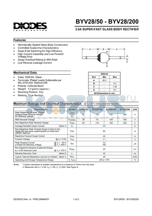 BYV28150 datasheet - 3.0A SUPER-FAST GLASS BODY RECTIFIER