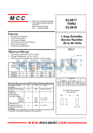 DL5818 datasheet - 1 Amp Schottky Barrier Rectifier 20 to 40 Volts