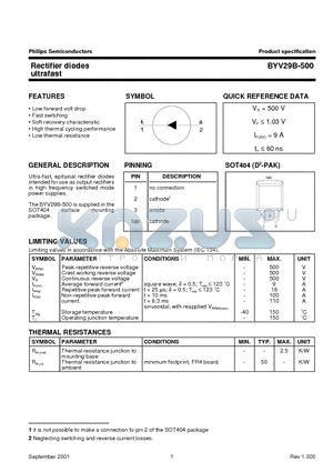 BYV29B-500 datasheet - Rectifier diodes ultrafast