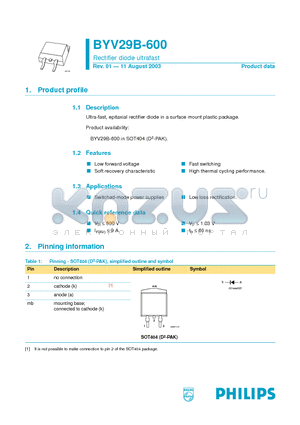 BYV29B-600 datasheet - Rectifier diode ultrafast