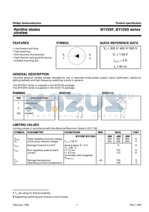 BYV29X-400 datasheet - Rectifier diodes ultrafast