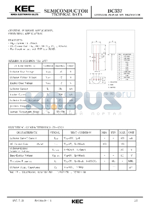 BC337 datasheet - EPITAXIAL PLANAR NPN TRANSISTOR (GENERAL PURPOSE, SWITCHING)