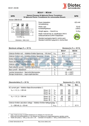 BC337 datasheet - General Purpose Si-Epitaxial Planar Transistors