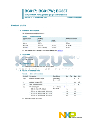 BC337 datasheet - 45 V, 500 mA NPN general-purpose transistors