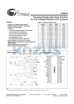 CY28347OC datasheet - Universal Single-chip Clock Solution for VIA P4M266/KM266 DDR Systems