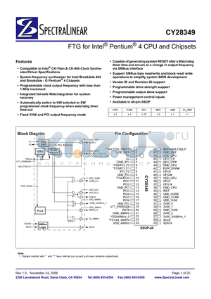 CY28349 datasheet - FTG for Intel^ Pentium^ 4 CPU and Chipsets