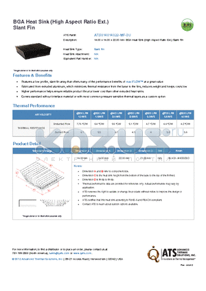 ATS014014022-MF-3U datasheet - 14.00 x 14.00 x 22.00 mm BGA Heat Sink (High Aspect Ratio Ext.) Slant Fin