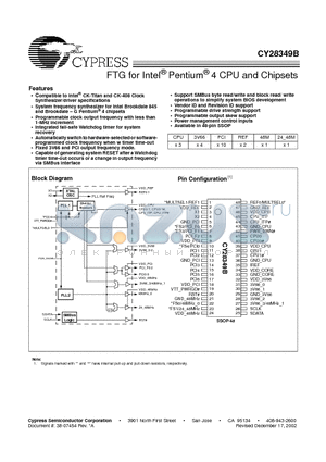 CY28349BOCT datasheet - FTG for Intel Pentium 4 CPU and Chipsets