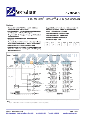 CY28349BOCT datasheet - FTG for Intel^ Pentium^ 4 CPU and Chipsets