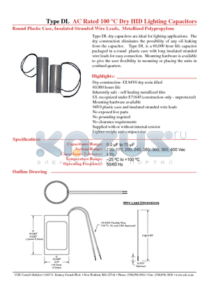 DLAA12P8L68W datasheet - AC Rated 100 C Dry HID Lighting Capacitors