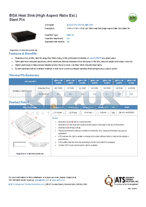 ATS017017015-MF-5N datasheet - 17.00 x 17.00 x 15.00 mm BGA Heat Sink (High Aspect Ratio Ext.) Slant Fin