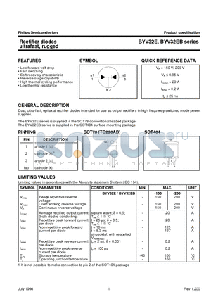 BYV32E-200 datasheet - Rectifier diodes ultrafast, rugged