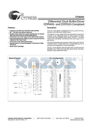 CY28351OCT datasheet - Differential Clock Buffer/Driver DDR400- and DDR333-Compliant