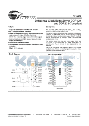 CY28352OC datasheet - Differential Clock Buffer/Driver DDR400- and DDR333-Compliant