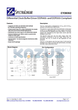 CY28352OCT datasheet - Differential Clock Buffer/Driver DDR400- and DDR333-Compliant