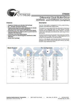 CY28351 datasheet - Differential Clock Buffer/Driver DDR400- and DDR333-Compliant