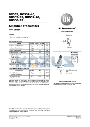 BC337-25ZL1 datasheet - Amplifier Transistors