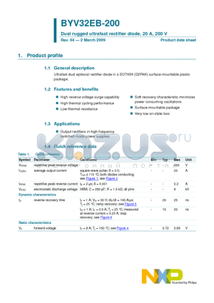 BYV32EB-200 datasheet - Dual rugged ultrafast rectifier diode, 20 A, 200 V