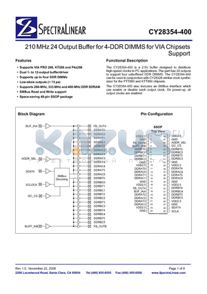 CY28354OXC-400T datasheet - 210 MHz 24 Output Buffer for 4-DDR DIMMS for VIA Chipsets Support